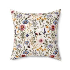 Wildflower Pillow Cover: Floral Print Square Pillow, Cottagecore Decor image 3