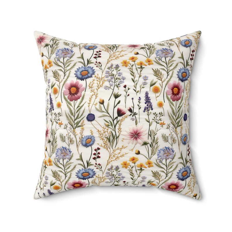 Wildflower Pillow Cover: Floral Print Square Pillow, Cottagecore Decor image 3