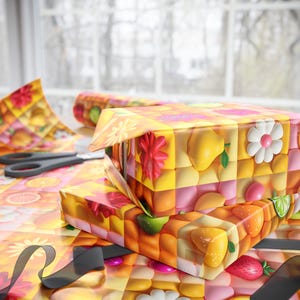 3D Hauch Obst-Themed Geschenkpapier Helle Früchte und Blumen Geschenkpapier, Geburtstagsgeschenkpapier Party Decor Umweltfreundliches Buntes Geschenkpapier