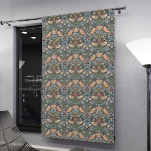 William Morris Blackout Curtain: Strawberry Thief Vintage Design