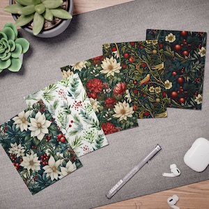 Tarjetas de felicitación navideñas con motivos florales vintage de William Morris Cards Tarjetas de felicitación con múltiples diseños de Morris & Co Cards (paquete de 5) Tarjetas de regalo verticales