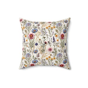 Wildflower Pillow Cover: Floral Print Square Pillow, Cottagecore Decor image 5