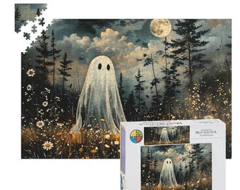 1000 Piece Halloween Ghost Puzzle: Oak Wood Jigsaw for Adults