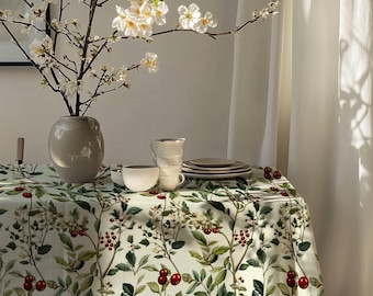 Botanical Cottagecore Tablecloth: Fruits & Citrus Print, 100% Cotton