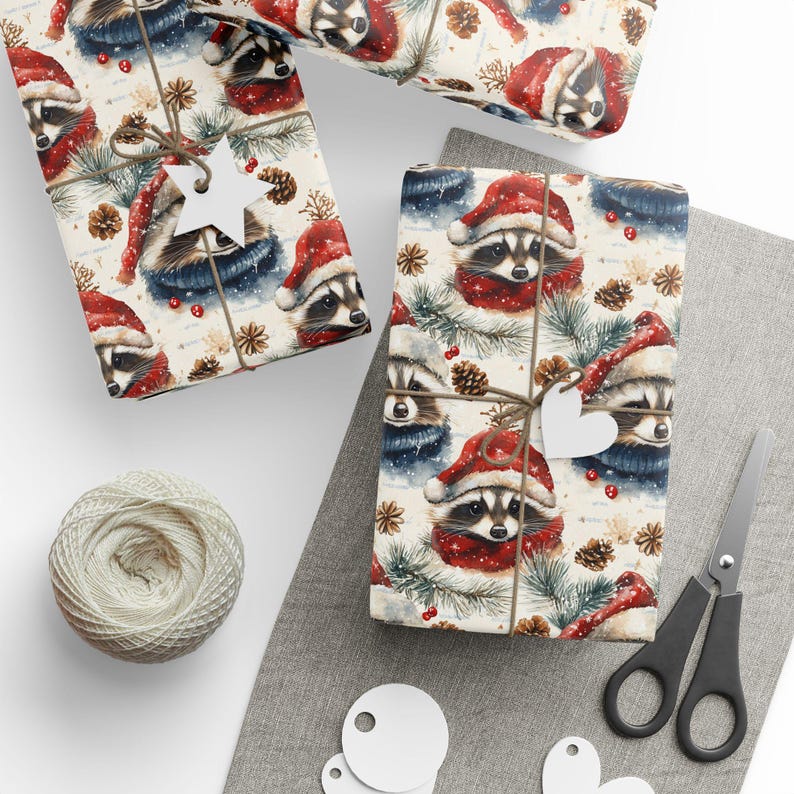 Raccoon Wrapping Paper Christmas Raccoons Gift Paper Gift Wrapping Paper Glossy Christmas Gift Wrap Gloss Paper Birthday Paper Watercolor