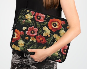 Gestickte Mohnblumen Laptophülle Rote Mohnblumen Laptophülle Floral Ipad Cover Laptop 15in Case Macbook Sleeve Laptop Case