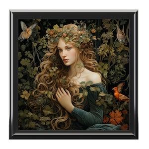 Wooden Jewelry Box Mystical Fairy in a Forest William Morris Style Jewellery Box Custom Wood Storage Box Sewing Box Craft Box