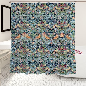 William Morris Shower Curtain Bathroom Decor Strawberry Thief Curtain Elegant Vintage Bathroom Accessory Botanical Shower curtain Art Lover