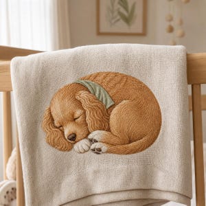 Sleeping Puppy Machine Embroidery Design, Cozy Dog Motif
