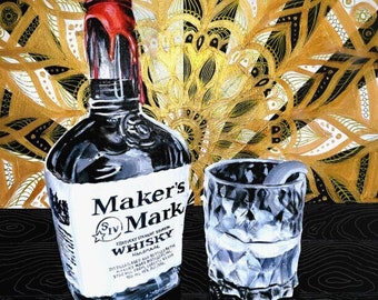 Maker's Mark 8 X10 Print | Whiskey Art | Drink Painting | Bourbon
