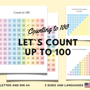 Numbers Count up to 100 Poster Chart Montessori Kids Education Math Printable Homeschool Worksheet