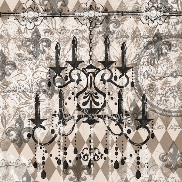 Decoupage Paper|Rice Paper|Mulberry Paper|Chand La La|A4|Harlequin|French Antique|Fleur de Lis|Pearls|Chandelier|Vintage Decoupage|DIY Decor