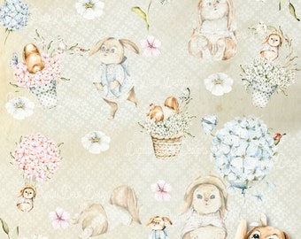 Decoupage Paper|Rice Paper|Mulberry Paper|Bunny Dreams|A4|Floral Spring Bunnies|Decorative Craft Paper|DIY Projects|Easter Decoupage Paper