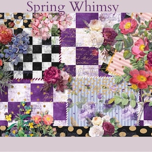 Decoupage Paper|Rice Paper|Mulberry Paper|Spring Whimsy|Floral Decoupage|Purple Checks|A4