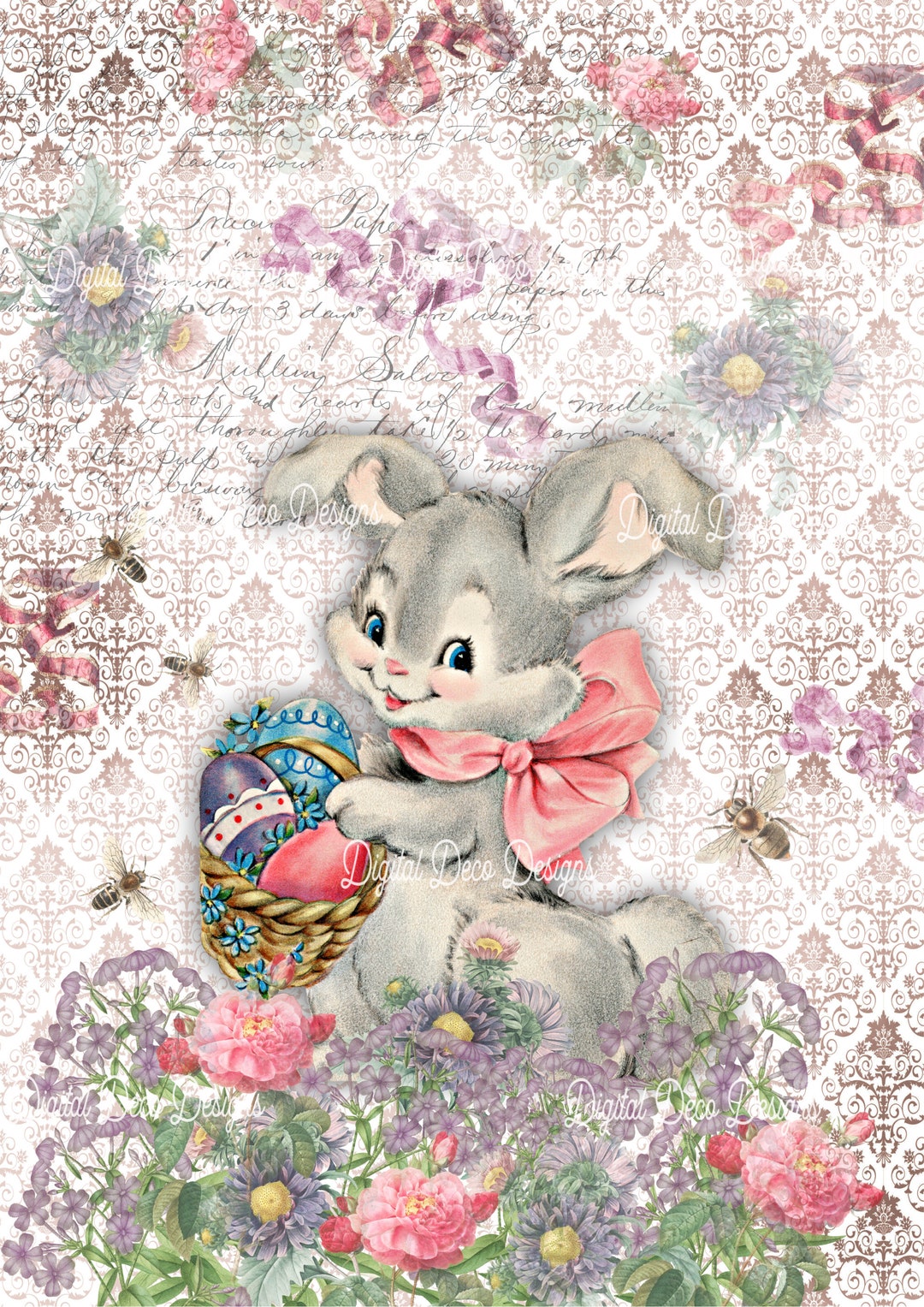 Digital Printable Decoupage Paper Designinstant Downloadbow ...