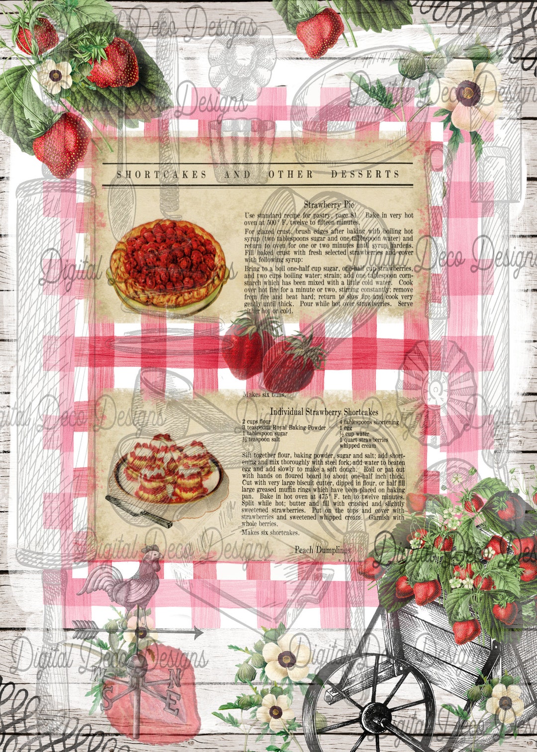 Digital Printable Decoupage Paper|instant Download|country Strawberry ...