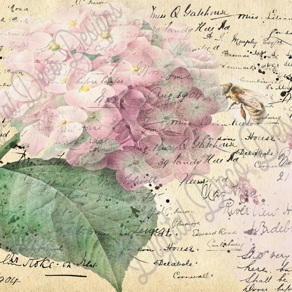 Decoupage Paper|Rice Paper|Mulberry Paper| Bee a Hydrangea|A4