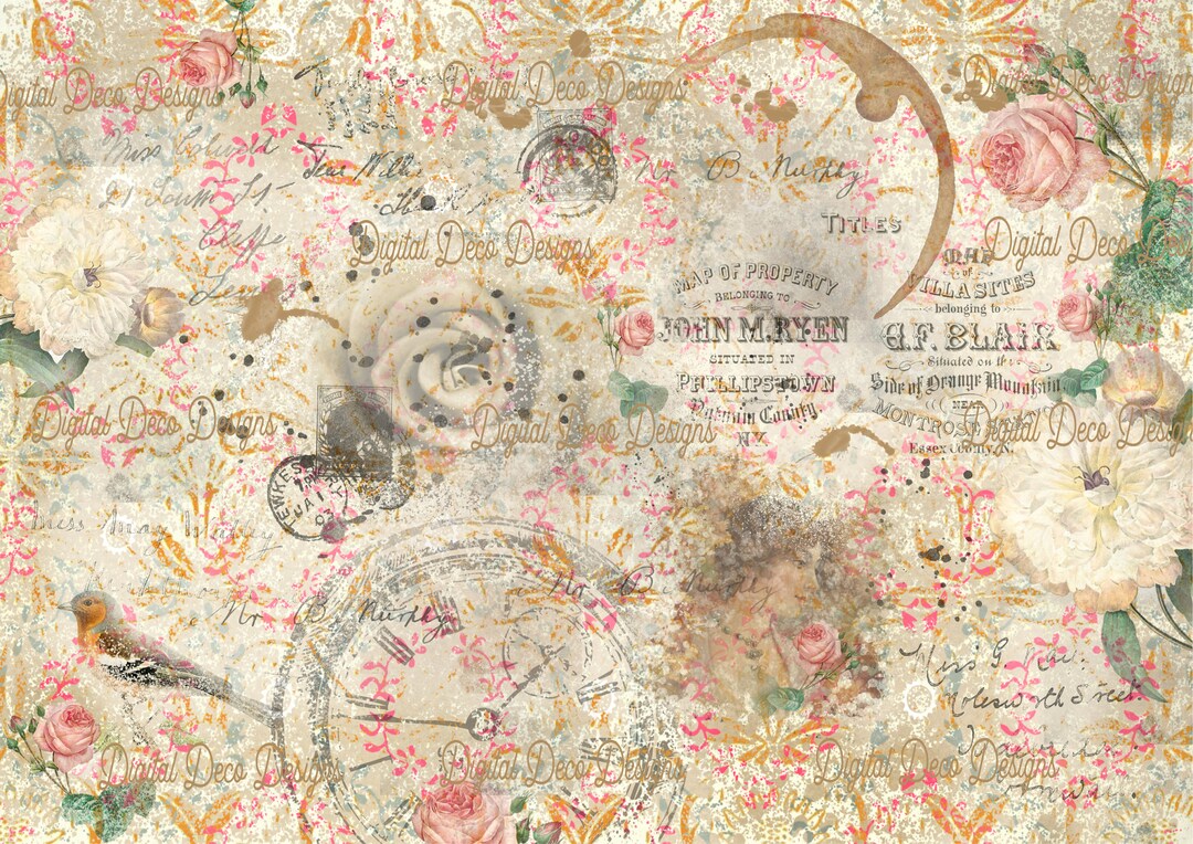 Digital Printable Decoupage Paper|instant Download|vintage|chic|shab|a4 ...
