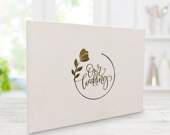 Wedding Digital Video Book Album -  HD screen Linen Cover with "Our Wedding" Gold Embossed Foil