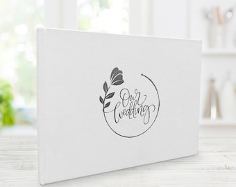 Linnen bruiloftvideoboekalbum met schermdoek: 'Onze bruiloft' met zilverreliëf