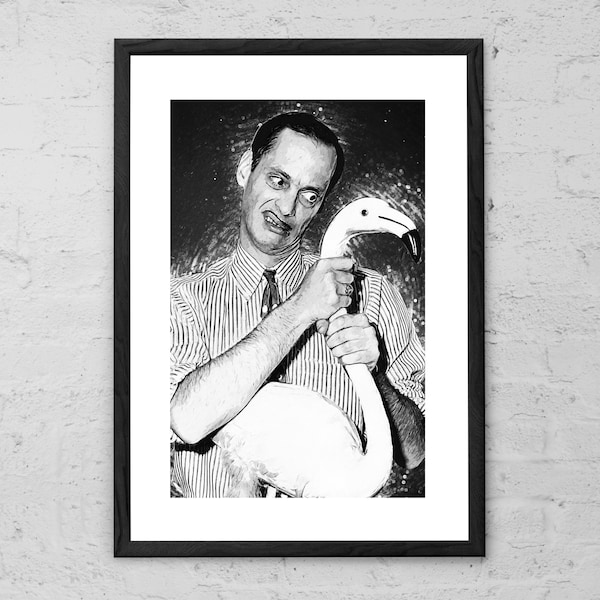 John Waters - Illustration - Portrait - Director - Movie Poster - Pink Flamingos - Black and White - Cult - Movie Art Print - Home Decor