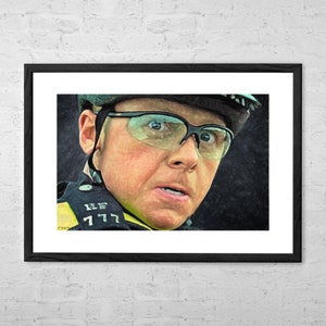 May include: A close-up portrait of a man wearing a police uniform and a helmet. He is wearing glasses and has a surprised expression on his face. The text "11E 777" is visible on his uniform.