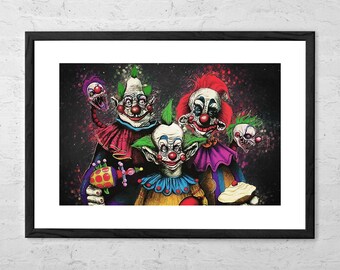 Killer Klowns från yttre rymden - Illustration - Filmkonsttryck - Filmaffisch - Skräckdekor - Komedi - Mörk konst - 80-talet - Cirkus - Clowner