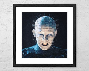 Pinhead - Hellraiser - Malarstwo - Plakat filmowy - Clive Barker - Sztuka grozy - Dekoracja grozy - Film grozy - Cenobite - Dekoracja domu na Halloween