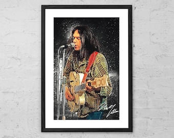 Neil Young - Digitale Malerei - Neil Young Kunstdruck - Neil Young Poster - Rock Musik - Rock Poster - Folk Rock - Musik Druck - Wand Kunst