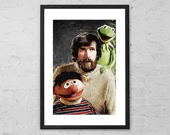 Jim Henson samen met Ernie en Kermit de Kikker - Muppets - Sesamstraat - Jim Henson Art - Jim Henson Poster - Kermit - The Muppet Show