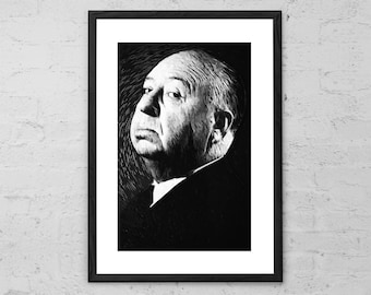Alfred Hitchcock - Illustration - Alfred Hitchcock Art Print - Horror Decor - Horror Poster - Horror Art - Movie Poster - Hitchcock Poster