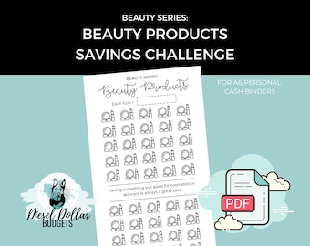 Beauty Products Savings Challenge – A6/Personal size A4 Printable PDF Downloadable – minimal design – budget, save money, sinking funds