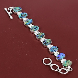 Abalone Shell 925 Sterling Silver Bracelet - Adjustable Handmade Jewelry