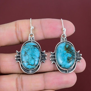 Handmade Tibetan Turquoise Earrings: Sterling Silver Gemstone Jewelry