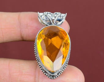 Faceted Citrine Pear Pendant: Handmade 925 Sterling Silver Jewelry