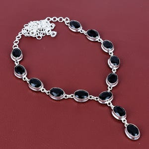Gefacetteerde zwarte onyx ketting 925 sterlingzilveren ketting handgemaakte sieraden verstelbare ketting echte edelsteen sieraden cadeaus voor vrouwen