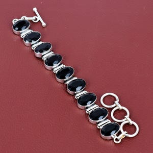 Faceted black onyx bracelet handmade jewelry top quality gemstone bracelet 925 sterling silver adjustable chain bracelet anniversary gifts