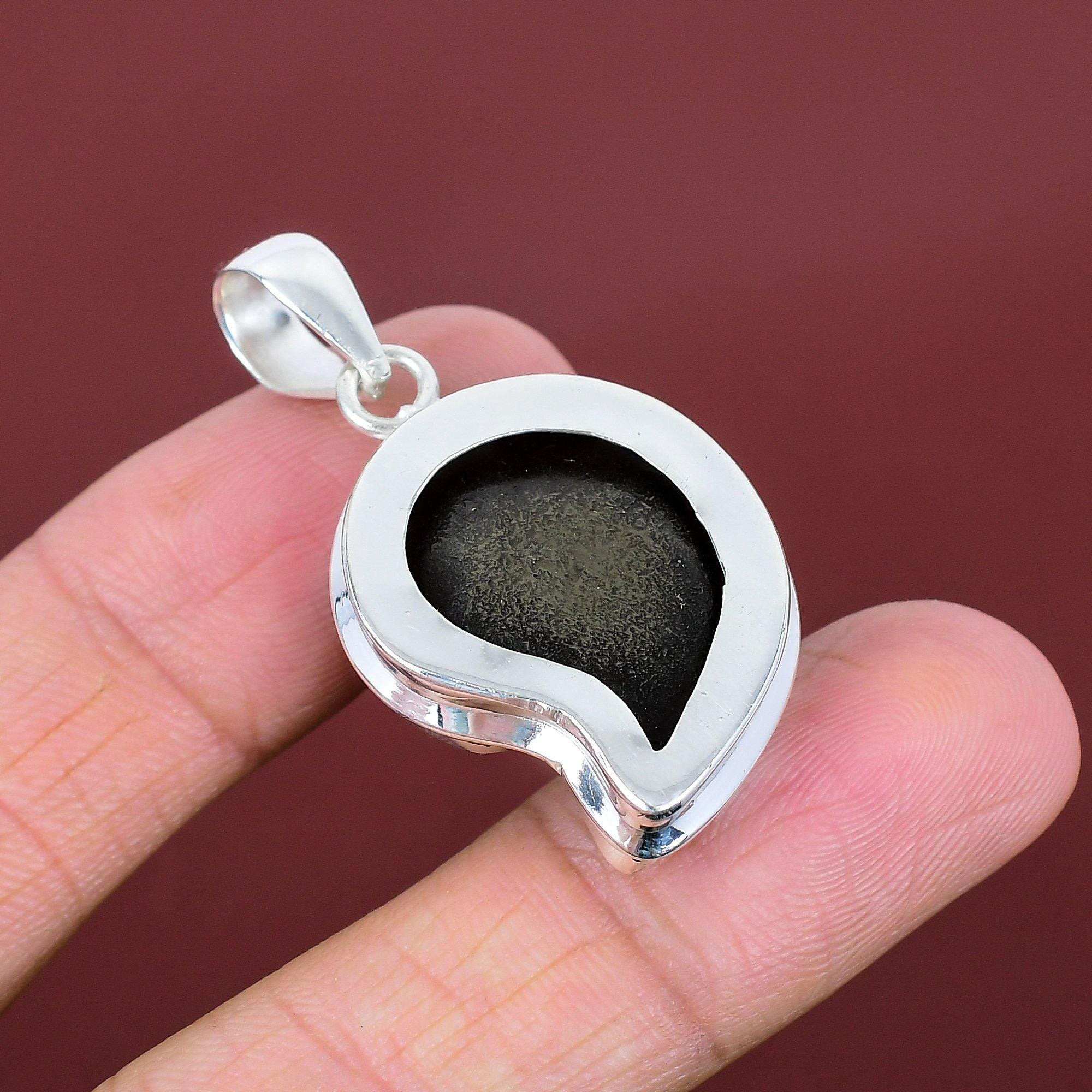 ブルーアンモナイト化石ペンダント、ハンドメイド925スターリング