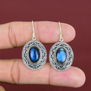 Labradorite Earring Gemstone Earrings Vintage Jewelry 925 Sterling Silver Earring Handmade Earring Healing Stone Jewelry Anniversary Gifts