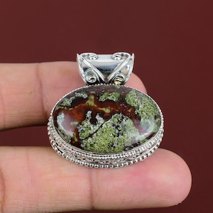 Dragon Bloodstone Pendant: Vintage 925 Sterling Silver Handmade Jewelry