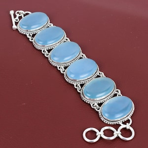 Aquamarin Armband Handgemachter echter Edelstein Schmuck 925 Sterling Silber Armband Vintage Armband Verstellbar Kette Armband Geschenke Für Sie