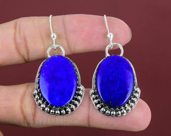Orecchini Pendenti Fatti A Mano In Argento Sterling 925 Con Pietre Preziose Naturali – Lapislazzuli Blu 8mm, Regalo Per Donna