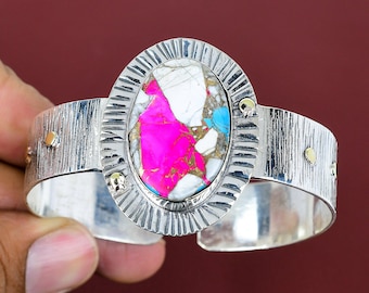 Cotton Candy Turquoise Bangle: Adjustable Sterling Silver Cuff Bracelet