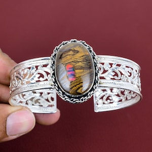 Ethopian opal in boulder opal cuff bracelet 925 sterling silver bangle gemstone adjustable bangle handmade birthstone bangle gifts for women