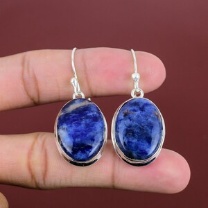 Sodalite Earrings Real Gemstone Earring 925 Sterling Silver Earring Sodalite Jewelry Wonderful Dangle Earring Handmade Jewelry Gifts For Mom