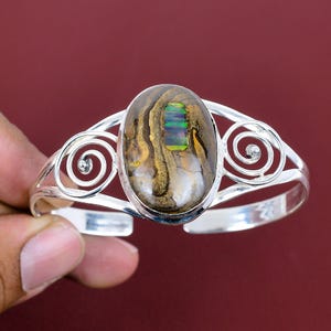 Brazalete de ópalo etíope en forma de roca, joyería de piedras preciosas, brazalete ajustable de plata de ley 925, brazalete hecho a mano, regalo para madre