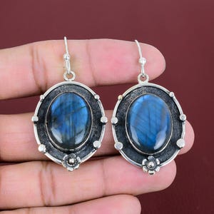 Handmade Labradorite Dangle Earrings: 925 Sterling Silver, Unique Gemstone