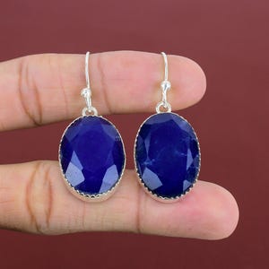 Handmade Faceted Blue Sapphire Earrings: 925 Sterling Silver, Antique Style
