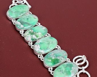 Pulsera de variscita hecha a mano: cadena ajustable de plata de ley 925