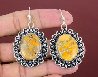 OOAK Handmade Maligano Jasper Earrings: Oval 925 Sterling Silver Jewelry